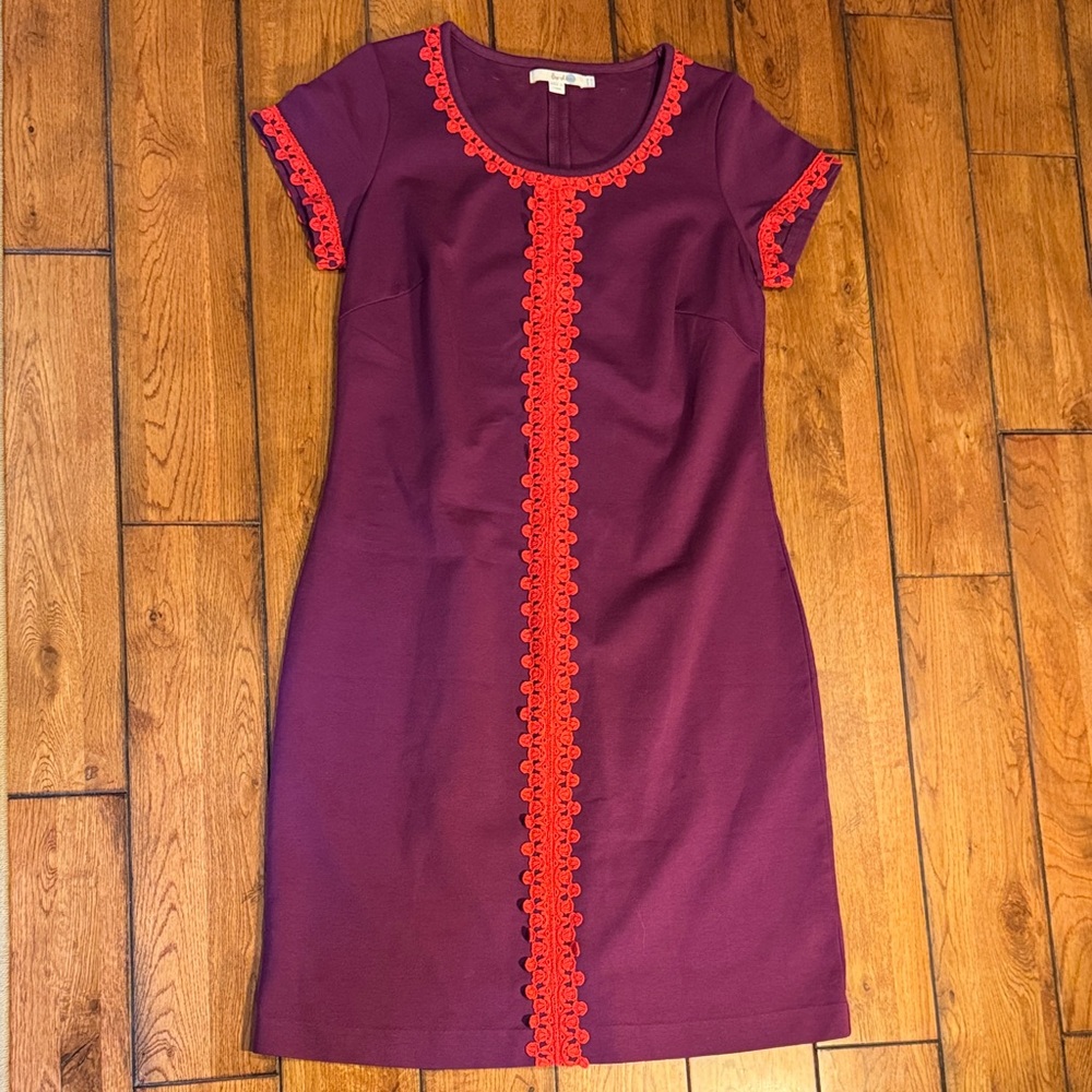 Boden Plum Mini Dress with Red Trim